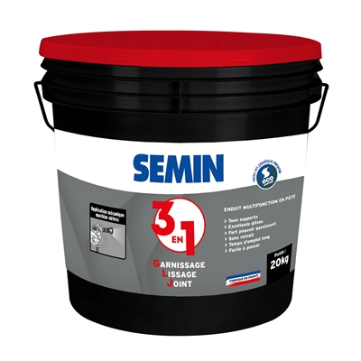 Enduit polyvalent de garnissage, lissage & collage int 3 en 1 seau 20kg Semin
