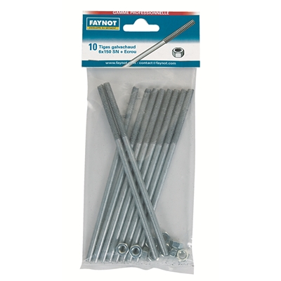 Tiges filetées acier Galva D. 7 SN x 250mm + écrous sachet de 10