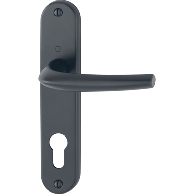 Garniture de porte int. alu s/ plaque 165mm San Diego clé I aspect Noir Mat