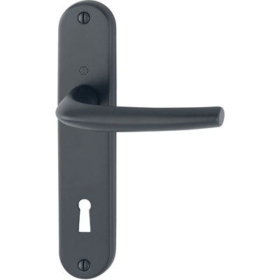 Garniture de porte int. alu s/ plaque 165mm San Diego clé L aspect Noir Mat