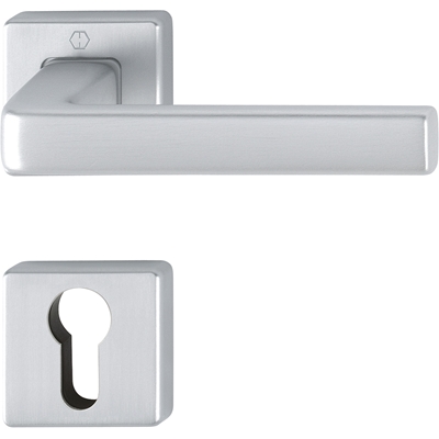 Garniture de porte int. complète alu s/ rosace carré Dublin clé I Aspect Argent