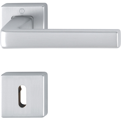 Garniture de porte int. complète alu s/ rosace carré Dublin clé L Aspect Argent