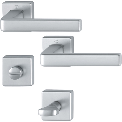 Garniture de porte int. complète alu s/ rosace carré Dublin à condamnation Aspect Argent
