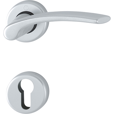 Garniture de porte int. complète alu s/ rosace ronde Ibiza trou de cylindre I Aspect Argent