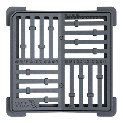Grille concave fonte C250 PMR à cadre carré 400 x 400mm