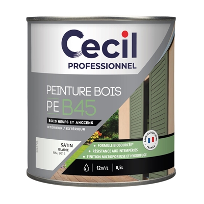 Peinture int. ext. acrylique bois PE B46 0.5L Blanc Satin