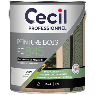 Peinture int. ext. acrylique bois PE B45 2.5L Blanc Satin