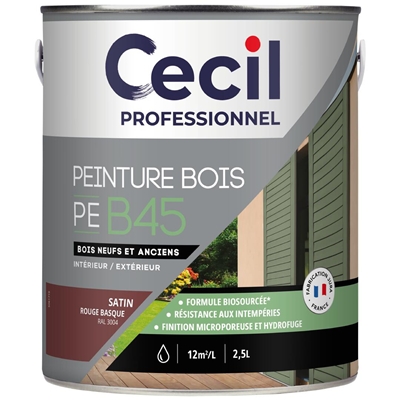 Peinture int. ext. acrylique bois PE B60 2.5L Rouge Basque Satin