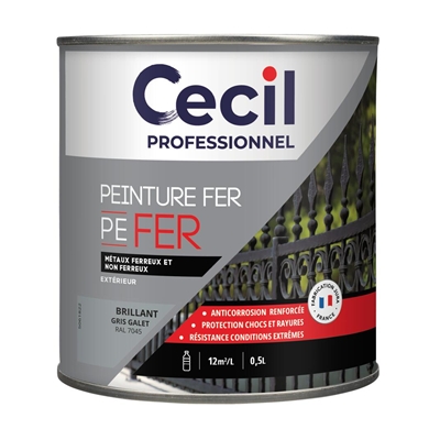 Peinture ext. polysiloxane tous métaux PE FER 0.5L Gris Galet Brillant