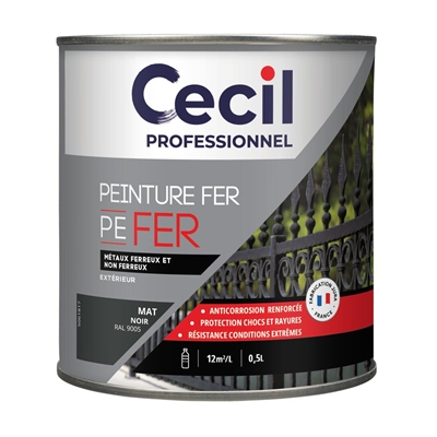Peinture ext. polysiloxane tous métaux PE FER 0.5L Noir Mat