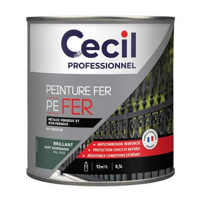 Peinture ext. polysiloxane tous métaux PE FER 0.5L Vert Normand Brillant