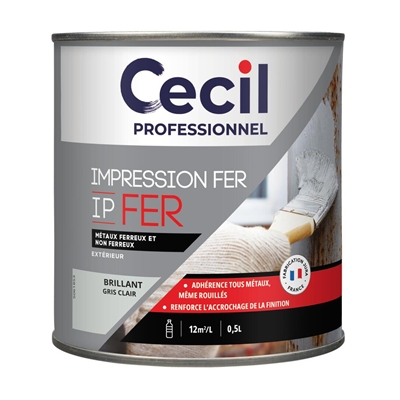 Peinture ext. primaire anticorrosion tous métaux IP FER 0.5L Gris Clair Brillant