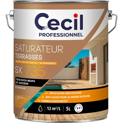 Saturateur ext. base acrylique bois H.P UV & intempérie p/ terrasse SX735 5L Chêne Clair