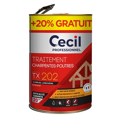 Traitement int. bois charpente & poutre TX 202 bidon 5L + 20% gratuit
