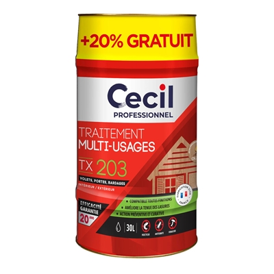 Traitement int. ext. bois multi-usages TX 203 bidon 25L + 20% gratuit