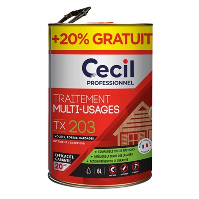Traitement int. ext. bois multi-usages TX 203 bidon 5L + 20% gratuit