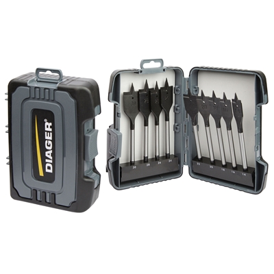 Mèches plates bois Quick Lock D. 14-16-18-20-22-24-26-28-30mm coffret de 9