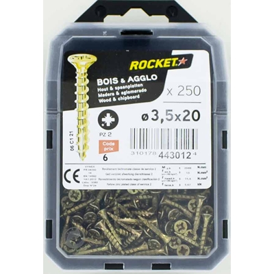 Vis bois-panneau T.F acier bichro. F.P Rocket PZ2 D. 3.5 x 20mm boîte de 250