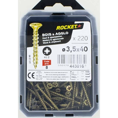 Vis bois-panneau T.F acier bichro. F.P Rocket PZ2 D. 3.5 x 40mm boîte de 220