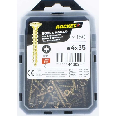 Vis bois-panneau T.F acier bichro. F.P Rocket PZ2 D. 4.0 x 35mm boîte de 150