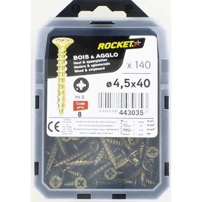 Vis bois-panneau T.F acier bichro. F.P Rocket PZ2 D. 4.5 x 40mm boîte de 140