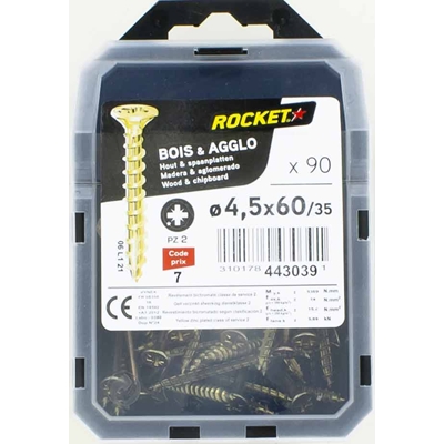 Vis bois-panneau T.F acier bichro. F.P Rocket PZ2 D. 4.5 x 60mm boîte de 90