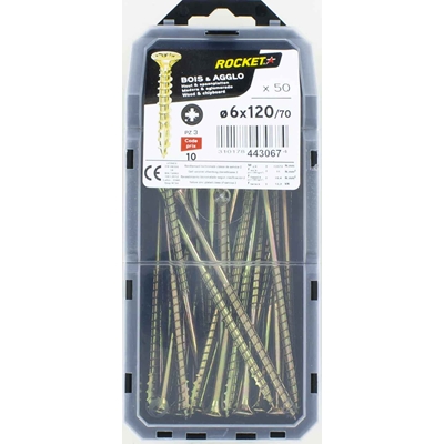 Vis bois-panneau T.F acier bichro. F.P Rocket PZ3 D. 6.0 x 120mm boîte de 50