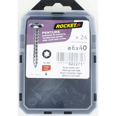 Vis de penture tête cylind. acier Noir Rocket TX30 D. 6 x 40mm boîte de 24