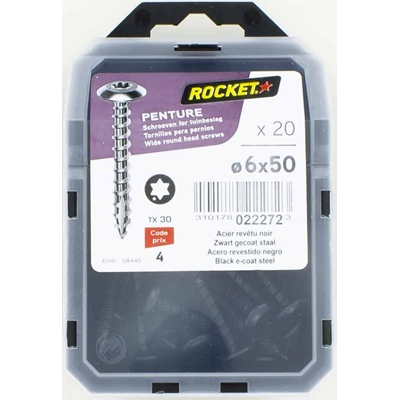 Vis de penture tête cylind. acier Noir Rocket TX30 D. 6 x 50mm boîte de 20