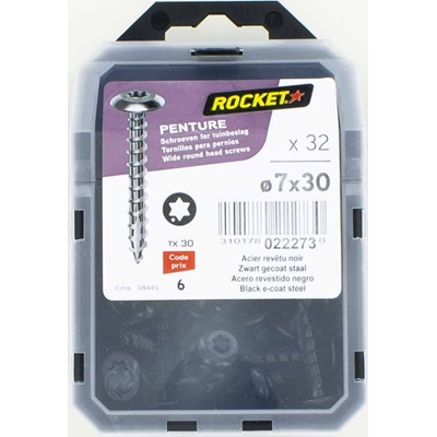 Vis de penture tête cylind. acier Noir Rocket TX30 D. 7 x 30mm boîte de 32