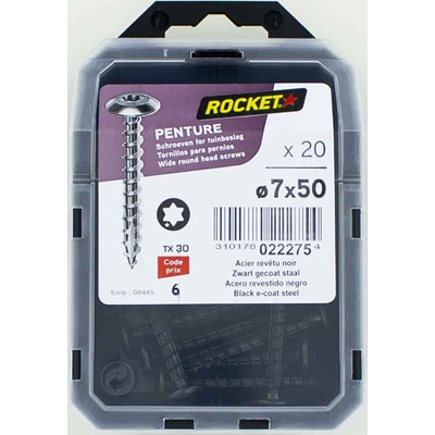 Vis de penture tête cylind. acier Noir Rocket TX30 D. 7 x 50mm boîte de 20