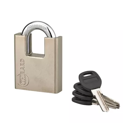 Cadenas rectangulaire 60mm Quadra anse acier nickelé 4 clés réversibles