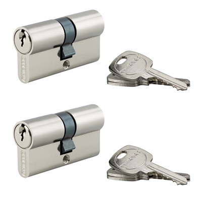 2 Cylindres de serrure 30 x 30mm s'entreouvrant nickelé 6 clés