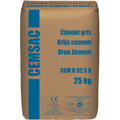 Ciment Gris Cemsac CEM II/N-M (L-S) 32,5 R CE-NF sac 25 Kg