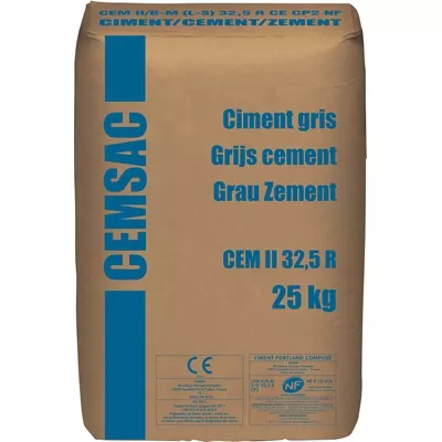 Ciment Gris Cemsac CEM II/N-M (L-S) 32,5 R CE-NF sac 25 Kg
