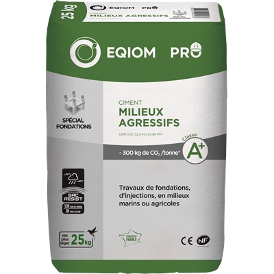 Ciment p/ milieu agréssif CEM III/C 32.5 N-LH/SR PM CE NF sac 25kg Eqiom