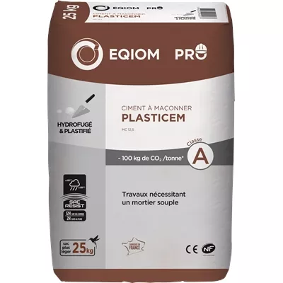 Ciment à maçonner hydrofugé Plasticem MC 12.5 CE NF sac 25kg Eqiom