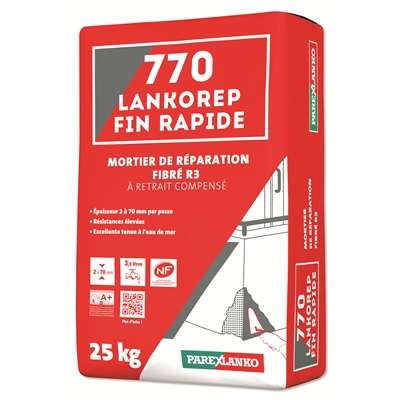 Mortier de réparation fibré p/ béton ép. 2 à 70mm 770 Lankorep Fin Rapide sac 25kg