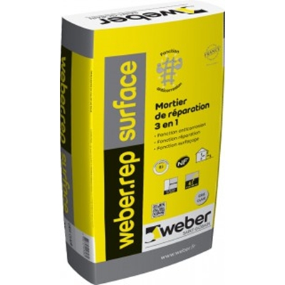 Mortier de réparation p/ béton Weber.rep Surface sac 25kg Gris Clair