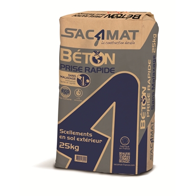 Béton p/ scellement prise rapide sans malaxage 10-15min sac 25kg Gris Sacamat