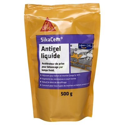 Antigel p/ bétonnage p/ temps froid Sikacem Antigel Liquide dose 0.5L (p/ 35kg de ciment)