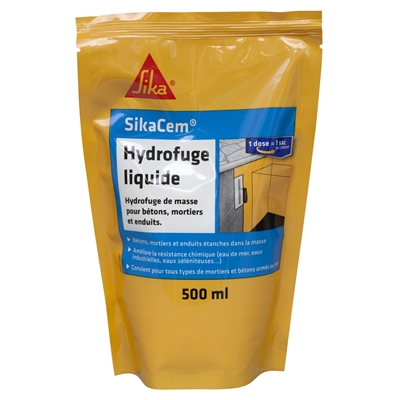 Hydrofuge liquide p/ mortier Sikacem Hydrofuge dose 0.5L (p/ 35kg ciment)
