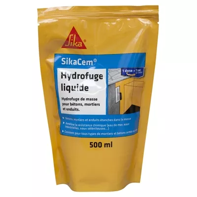 Hydrofuge liquide p/ mortier Sikacem Hydrofuge dose 0.5L (p/ 35kg ciment)