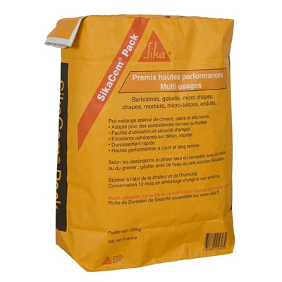 Prémix base béton p/ barbotine-chape-gobetis-enduit Sikacem Pack sac 25kg Gris