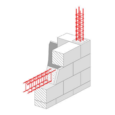 Armature acier chaînage renforcé p/ zone sysmique 8 x 8cm CS10 (4HA10) E= 15cm 6.00ml