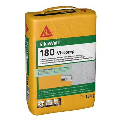 Mortier de ragréage ultra fin p/ mur-plafond béton Sikawall 180 Viscorep sac 15kg Gris