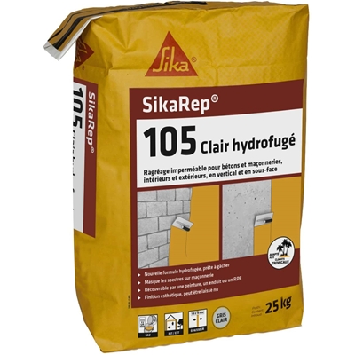 Mortier fin p/ ragréage mur & plafond int. ext. Sikarep 105 Hydrofuge sac 25kg Gris Clair