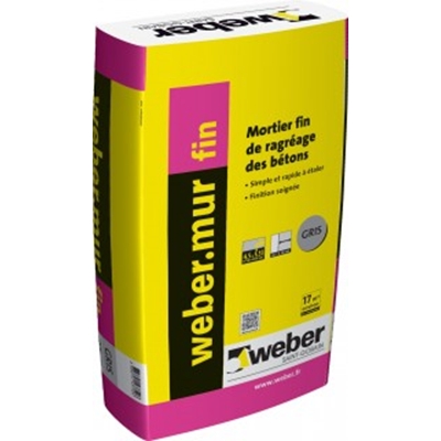 Ragréage mur & plafond béton Weber.mur Fin sac 25kg Gris