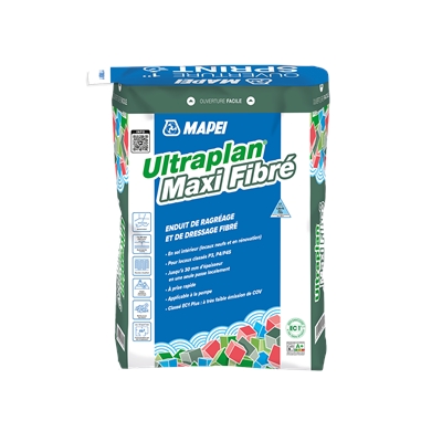 Ragréage sol autolissant rapide fibré P4-4S ép. 3 à 30mm Ultraplan Maxi fibré sac 25kg
