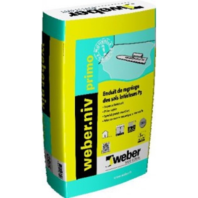 Ragréage sol int. autolissant P2 ép. 1 à 10mm Weber.niv Primo sac 25kg Gris